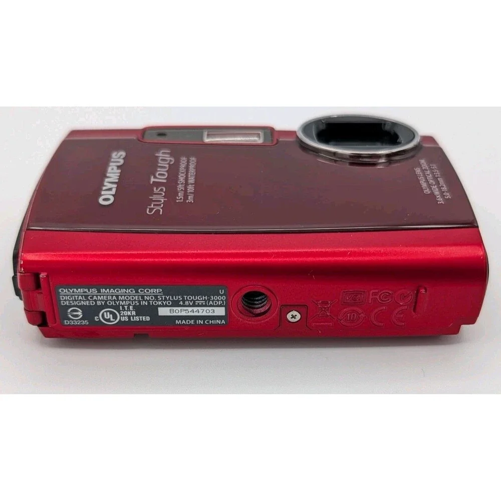 Olympus Stylus Tough 3000 12MP Red Waterproof Camera Bundle w/Case Batteries